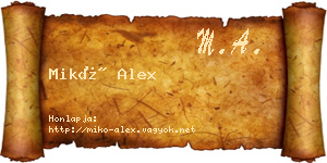 Mikó Alex névjegykártya